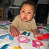 Kingston is registered to the contest to win money with this photo: baby, child, play_mat, indoor, curious, hand, colorful, clothing, floor, toy, face, person, young_child, expression, infant, home, furniture, room, reaching, sitting