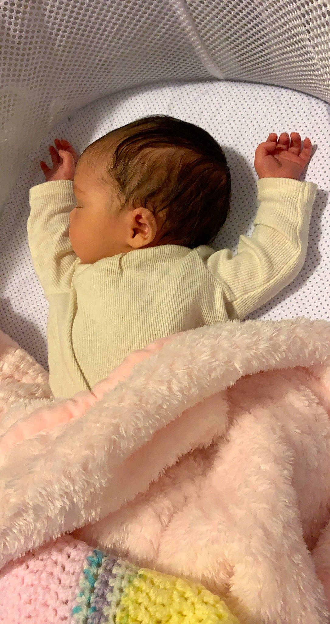 Madalynn is registered to the contest to win money with this photo: baby, baby_products, baby_safety, baby_sleeping, baby_toddler_clothing, bedding, bedtime, child, comfort, finger, fur, head, linens, nap, person, pink, room, skin, textile, thumb