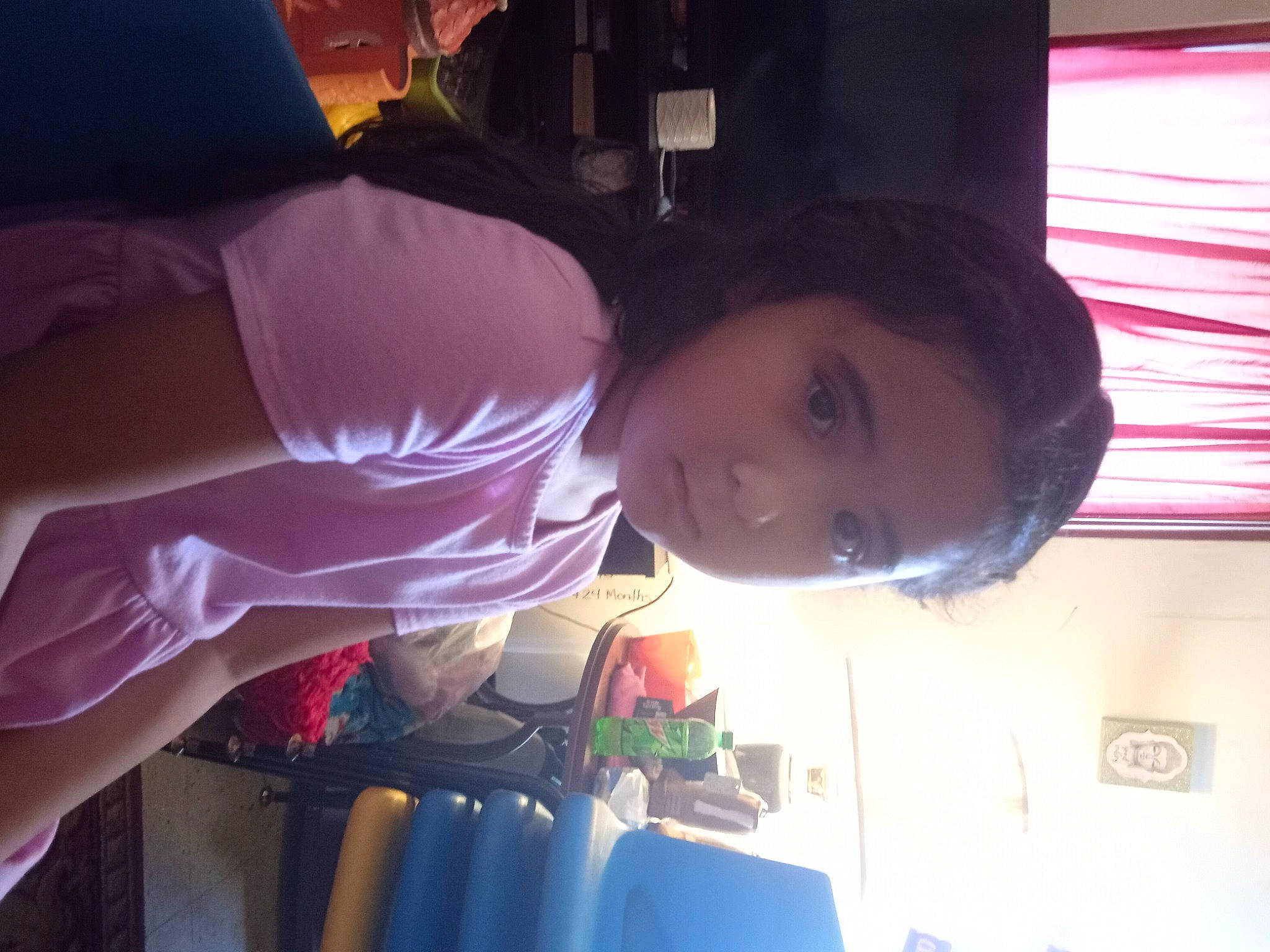 Julianna joined the competition — help win amazing prizes! bangs, black_hair, child, elbow, eyelash, finger, fun, happy, long_hair, magenta, mouth, nose, person, pink, purple, room, smile, violet