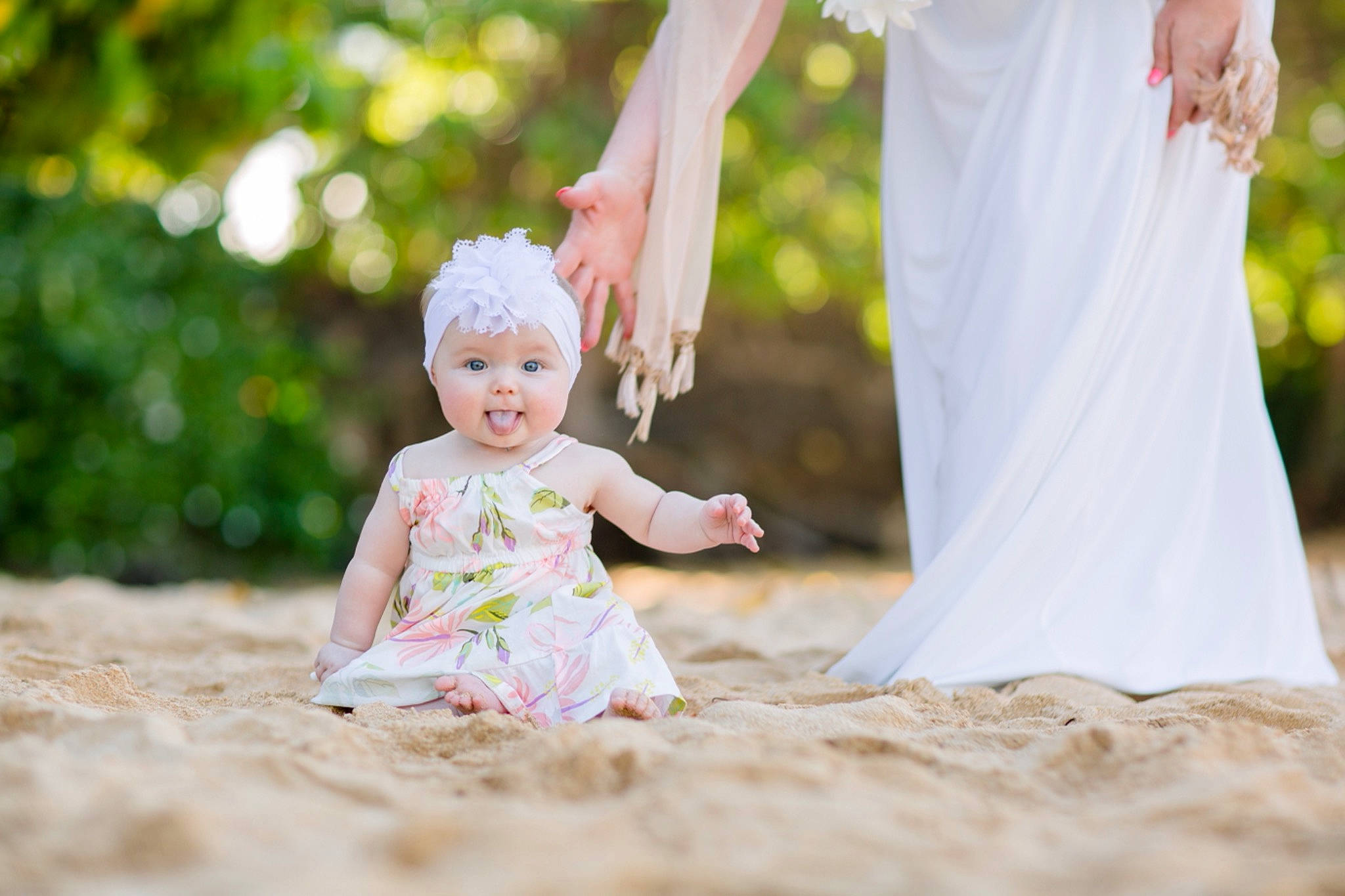 Vienna joined the competition — help win amazing prizes! baby, baby_toddler_clothing, bridal_clothing, ceremony, child, dress, foot, gesture, happy, headwear, holding_hands, love, peach, people_in_nature, person, pink, sand, spring, summer, toddler