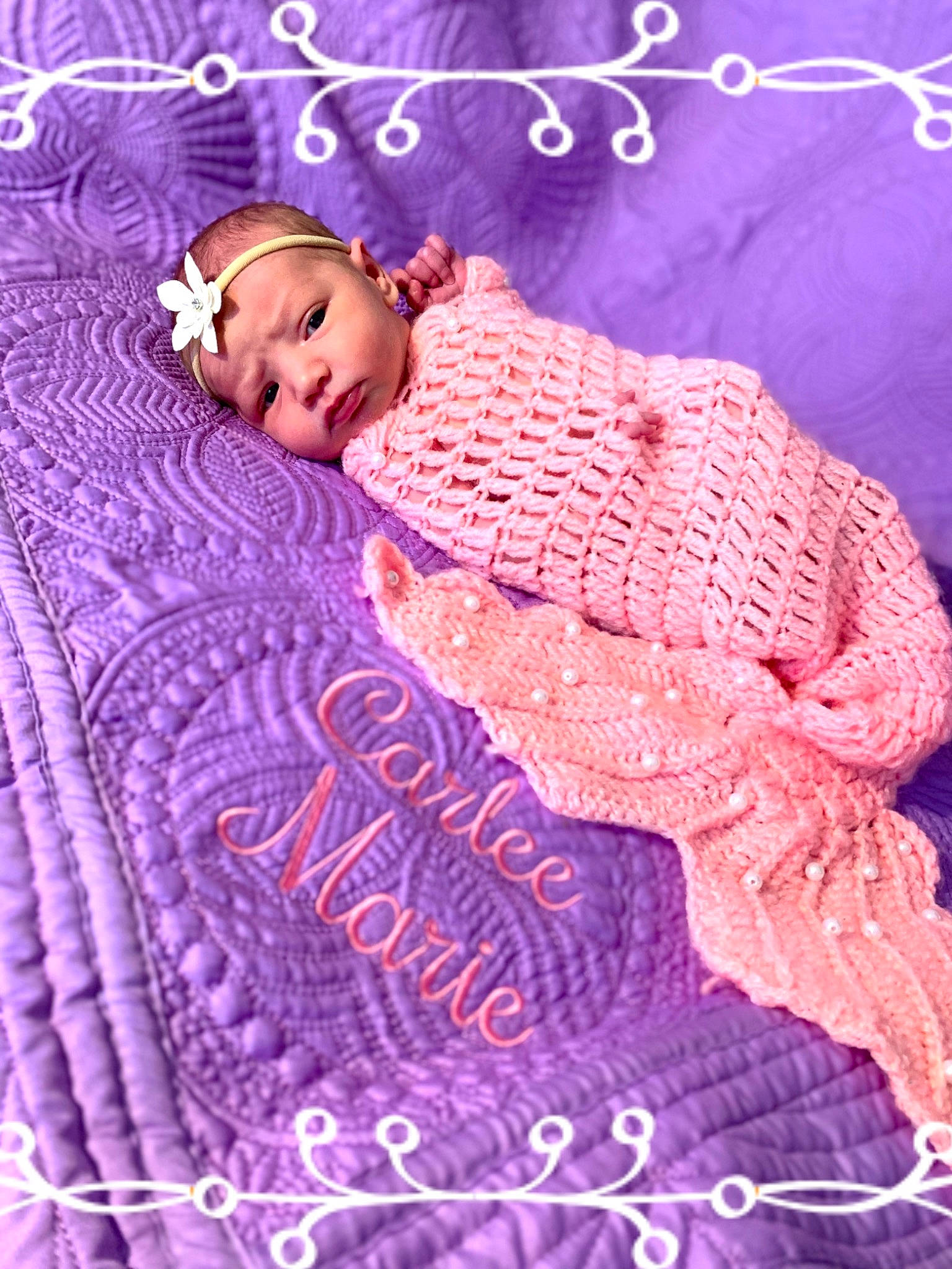 Carlee is registered to the contest to win money with this photo: baby, baby_toddler_clothing, comfort, craft, creative_arts, design, font, happy, linens, magenta, outerwear, pattern, person, pink, purple, sleeve, smile, textile, toddler, violet