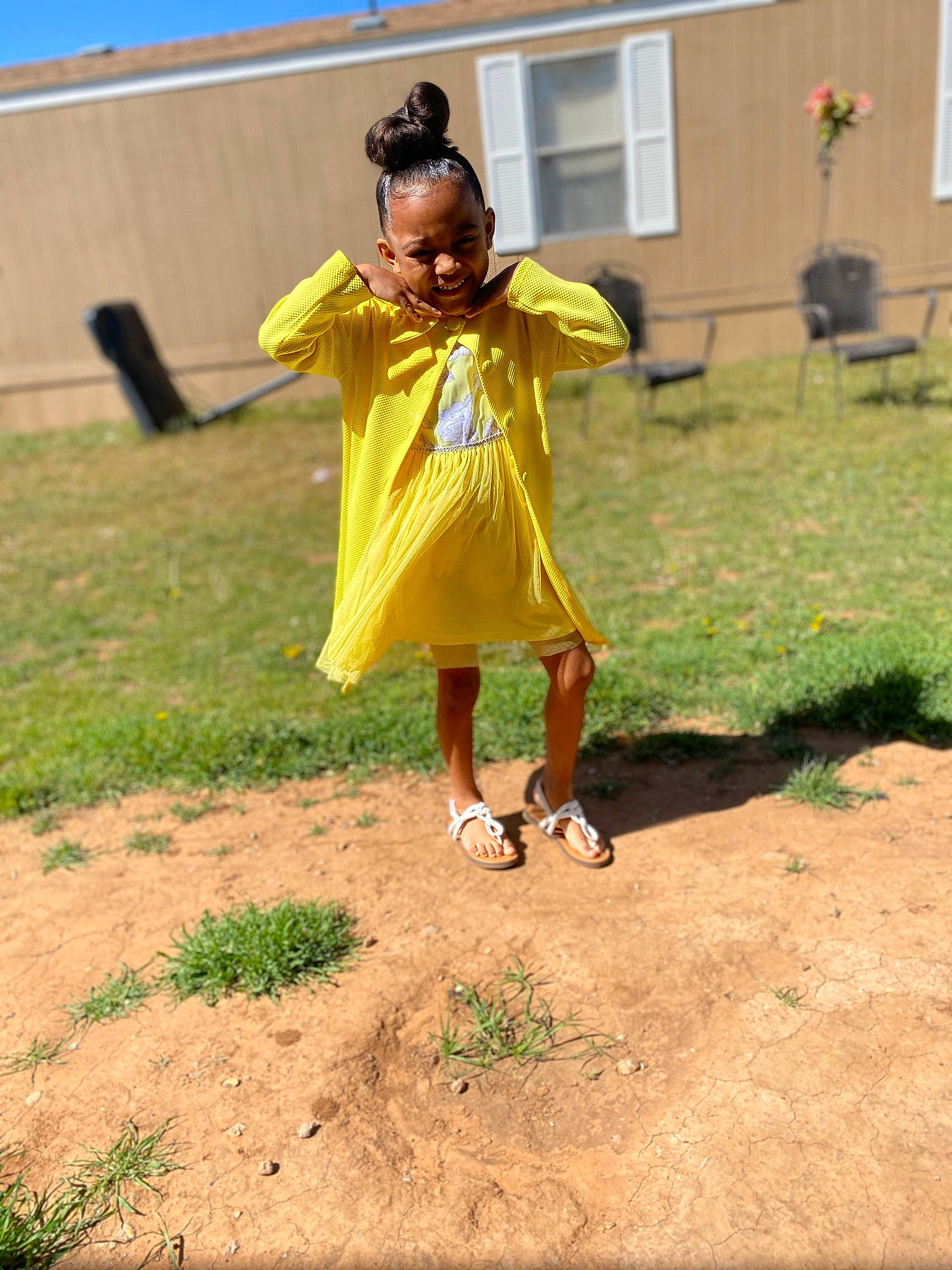 Alizay is registered to the contest to win money with this photo: asphalt, child, dress, event, fun, grass, grassland, happy, human_leg, joy, landscape, leisure, people_in_nature, person, plant, recreation, sandal, sky, soil, street_fashion