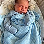 newborn, baby, sleeping, blanket, blue, bassinet, cozy, soft, infant, clothing, cute, peaceful, child, resting, face, head, indoors, warm, comfort, toddler