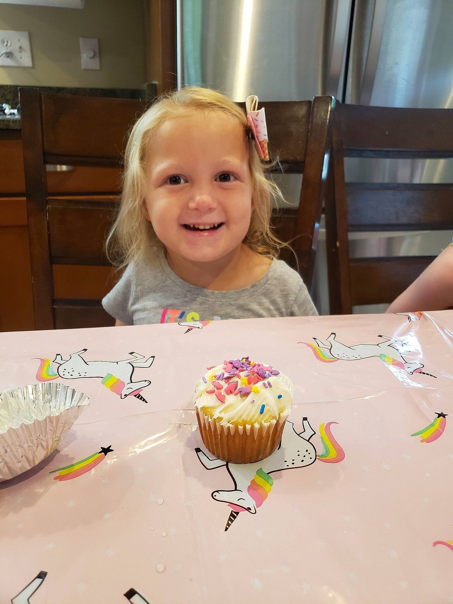 Lillie May is registered to the contest to win money with this photo: baked_goods, baking_cup, birthday, birthday_cake, buttercream, cabinetry, cake, cake_decorating, cake_decorating_supply, child, food, ingredient, joy, person, plate, recipe, smile, sugar_cake, sugar_paste, table