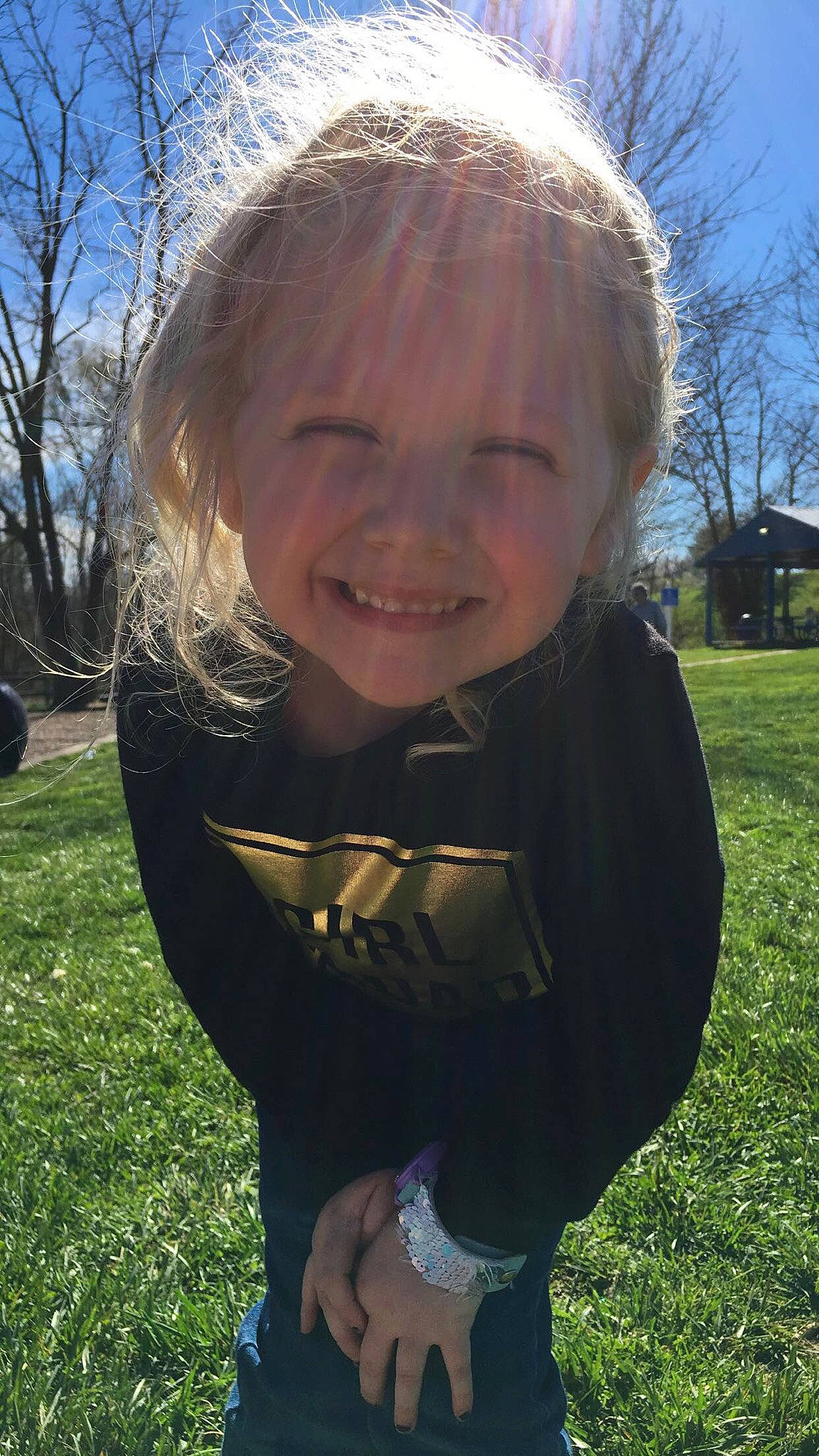 Scarlett is registered to the contest to win money with this photo: blond, child, grass, hair, happy, joy, person, photography, plant, smile, tree