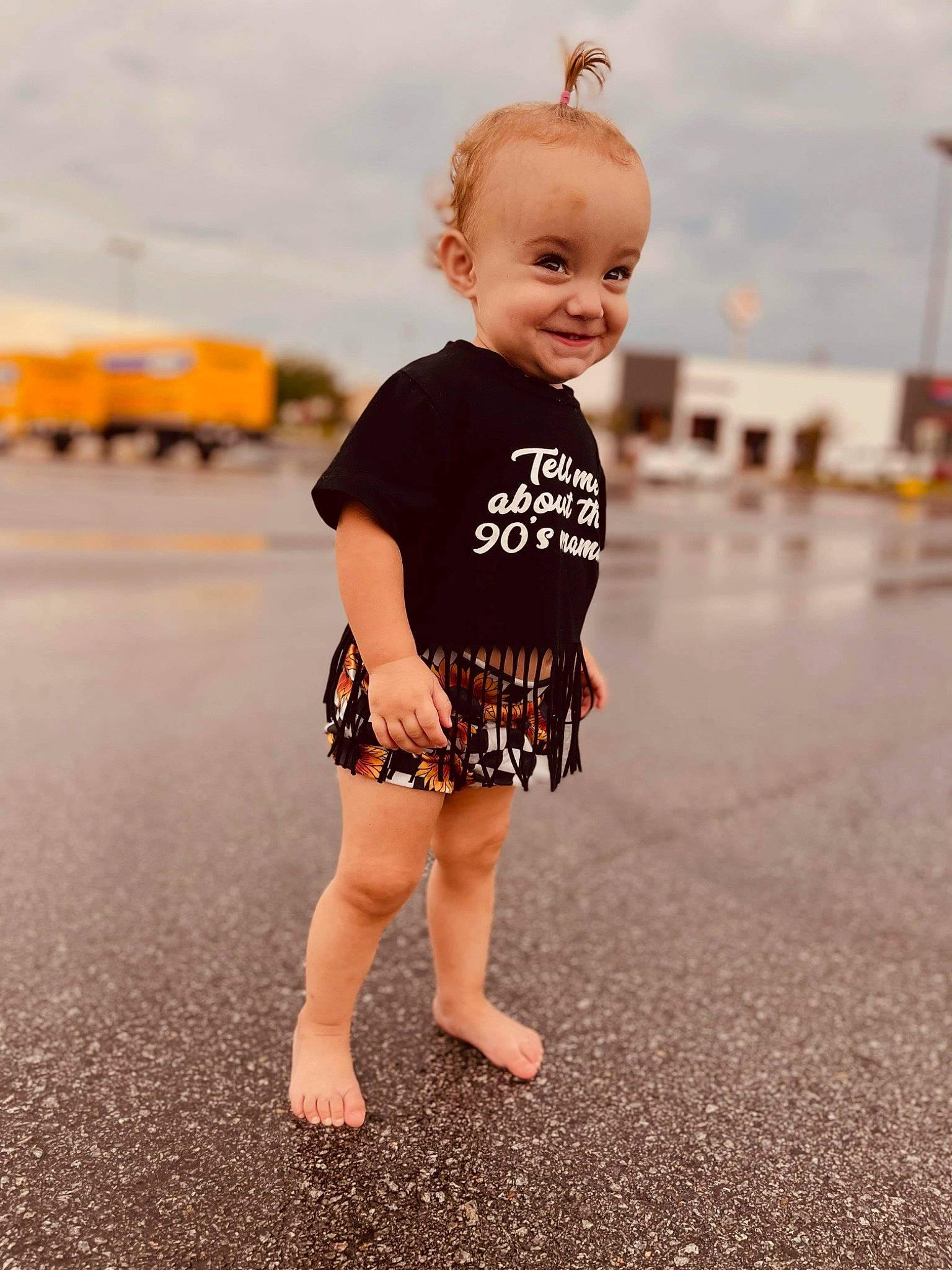Oaklynn joined the competition — help win amazing prizes! asphalt, baby, baby_toddler_clothing, barefoot, child, cloud, facial_expression, flash_photography, flooring, fun, happy, human_leg, joy, knee, pattern, person, sky, sleeve, smile, standing