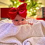 baby, infant, red_bow, blanket, christmas_tree, bokeh, present, cute, face, eyes, hands, portrait, holiday, gift, smile, cozy, soft_texture, indoordecor, festive, wrapped_present