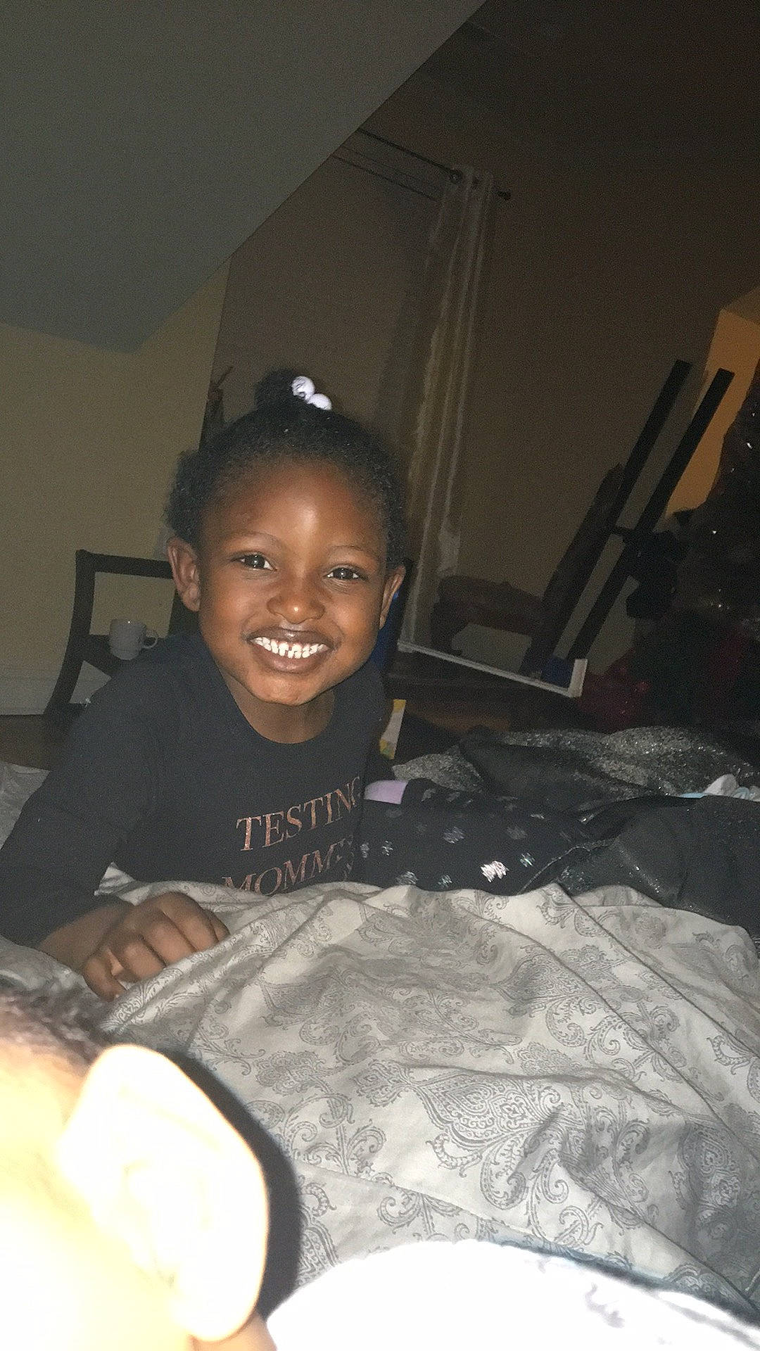 Ava is registered to the contest to win money with this photo: happy, joy, laugh, linens, person, smile, tooth