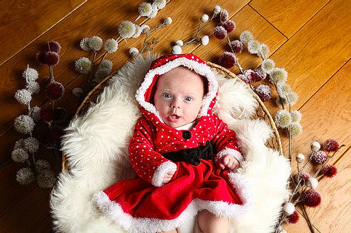 Luna a rejoint le concours — aidez-le/la à gagner de superbes lots ! baby, baby_toddler_clothing, christmas, christmas_decoration, christmas_ornament, comfort, costume_hat, event, fawn, flooring, fur, fur_clothing, happy, hardwood, holiday, ornament, person, sitting, toddler, tradition