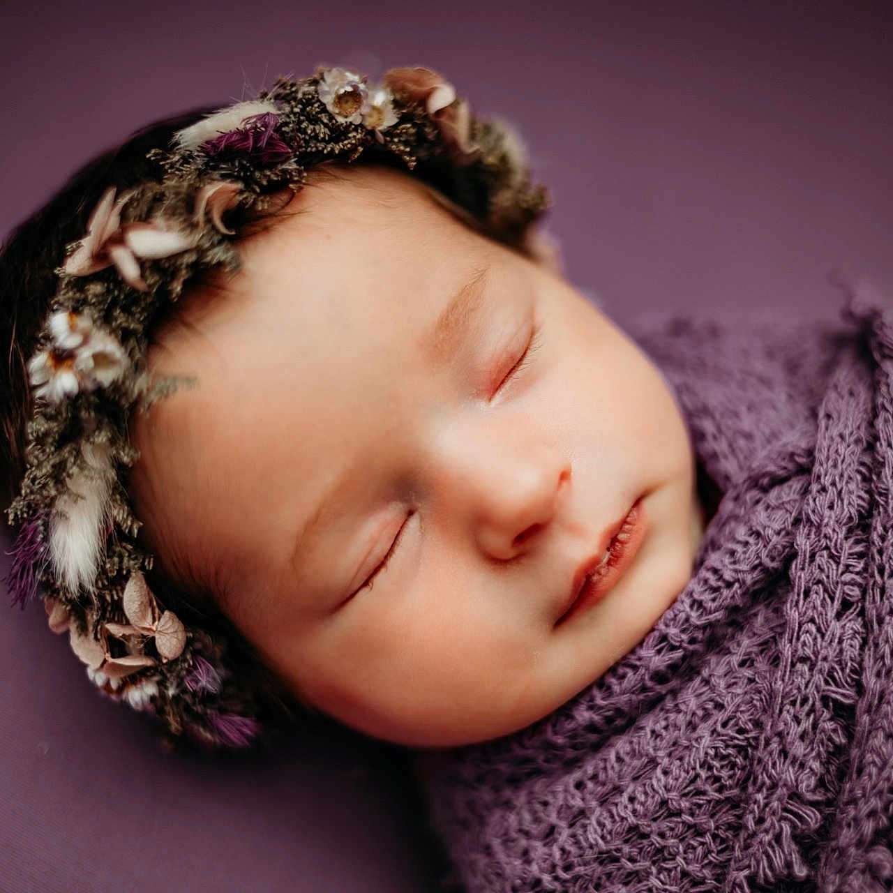 Magnolia joined the competition — help win amazing prizes! baby, beanie, bonnet, cap, clothing, face, happy, hat, head, hood, knitwear, newborn, person, photography, portrait, purple, scarf, sleeping, smile, sweater