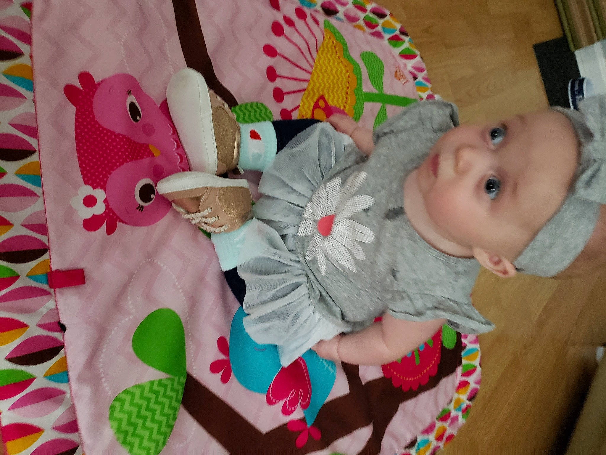 Abigail is registered to the contest to win money with this photo: baby, baby_products, baby_toys, child, headwear, nap_mat, person, pink, playmat, product, room, textile, toddler, toy