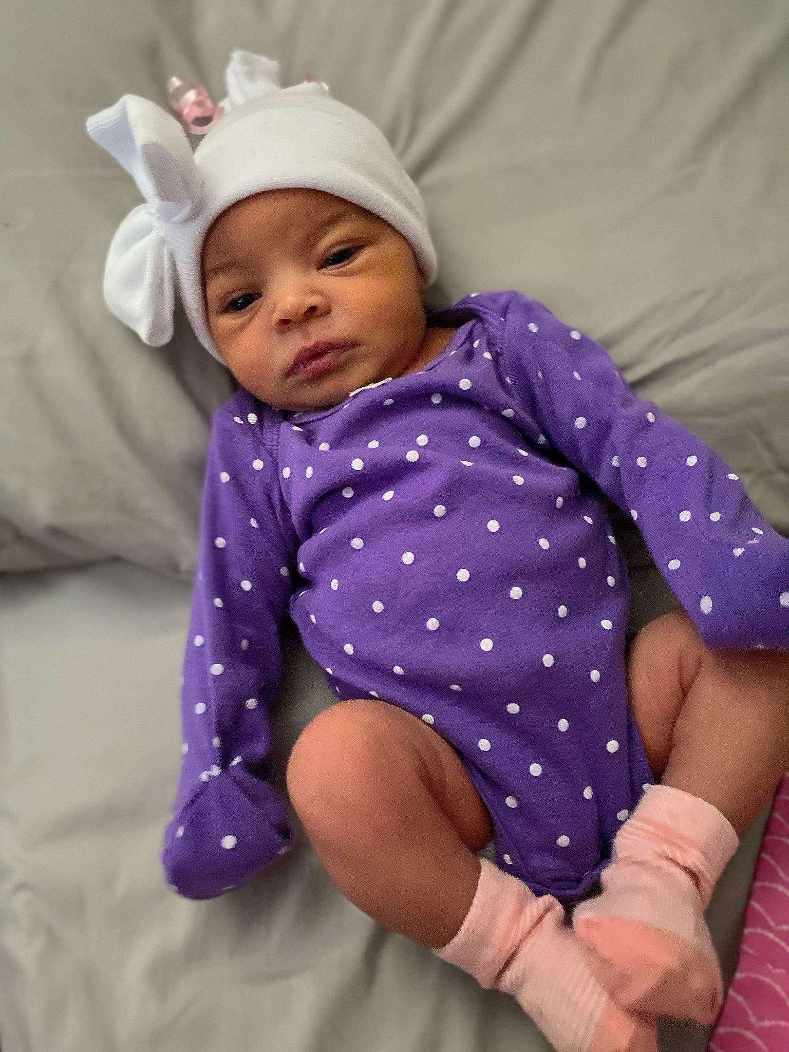 Sapphire joined the competition — help win amazing prizes! baby, baby_products, baby_toddler_clothing, child, design, headgear, headwear, pattern, person, pink, polka_dot, purple, sleeve, toddler