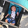 Dedrick is registered to the contest to win money with this photo: baby, stroller, child, infant, outdoor, sunlight, clothing, shorts, shirt, harness, seat, safety, pacifier, curious, cute, blue, white, black, person, expression