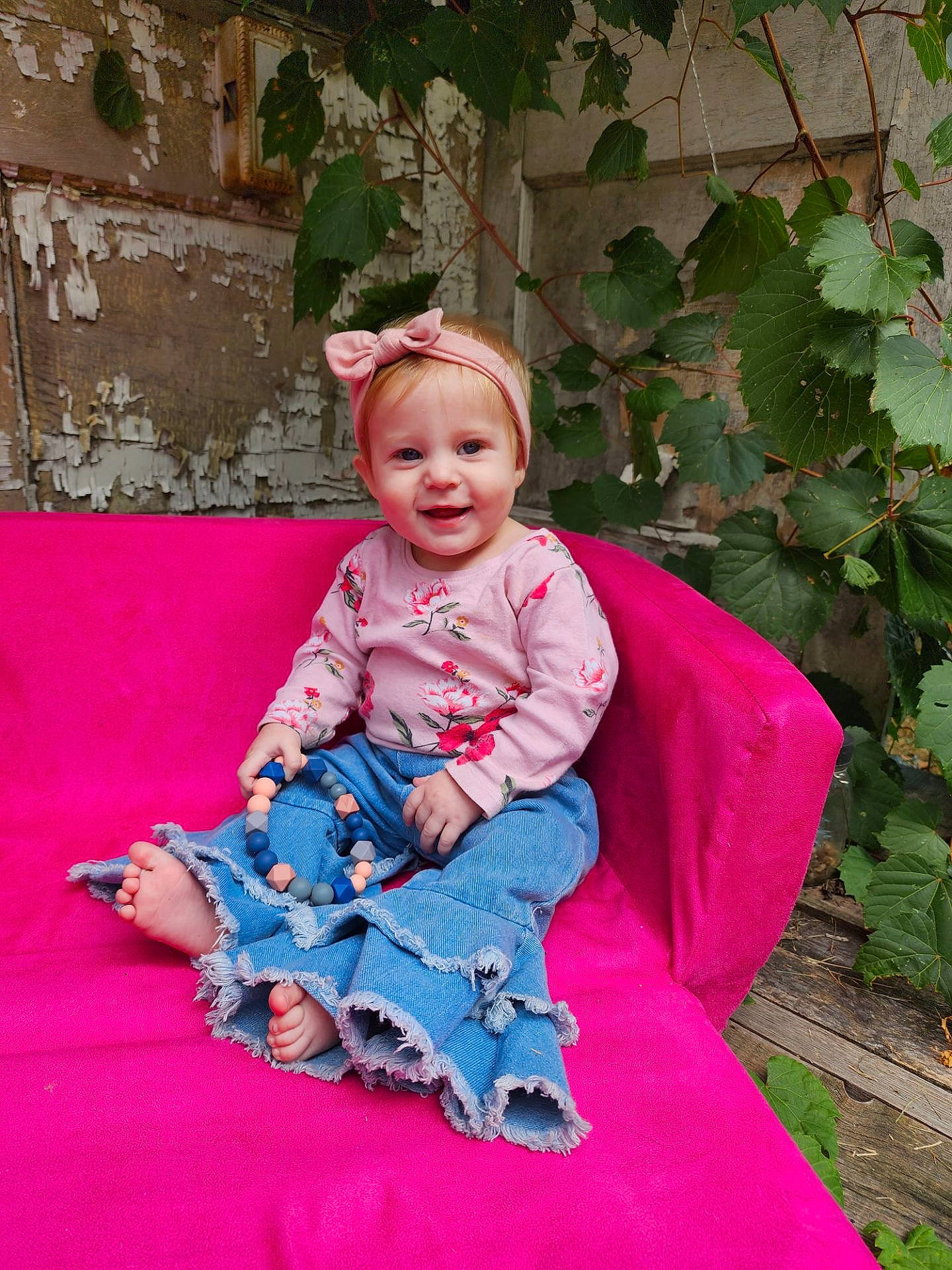 Marley joined the competition — help win amazing prizes! baby_toddler_clothing, child, dress, electric_blue, eye, fun, grass, happy, jewellery, joy, leisure, magenta, pattern, person, pink, plant, purple, recreation, sitting, sleeve