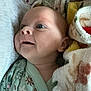 Alyissa is registered to the contest to win money with this photo: baby, infant, face, expression, clothing, onesie, blanket, fabric, bottle, curious, indoor, portrait, head, skin, child, soft, texture, cozy, newborn, sleepwear