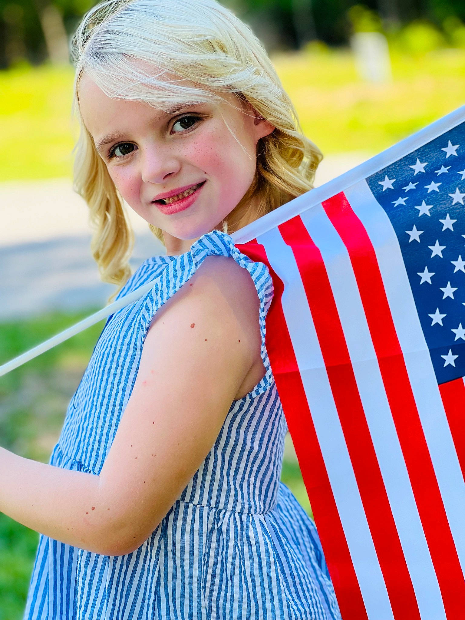 Adilynn joined the competition — help win amazing prizes! blond, blue, day_dress, dress, electric_blue, eye, face, flash_photography, fun, grass, hair, happy, head, headwear, joy, leisure, pattern, people_in_nature, person, recreation