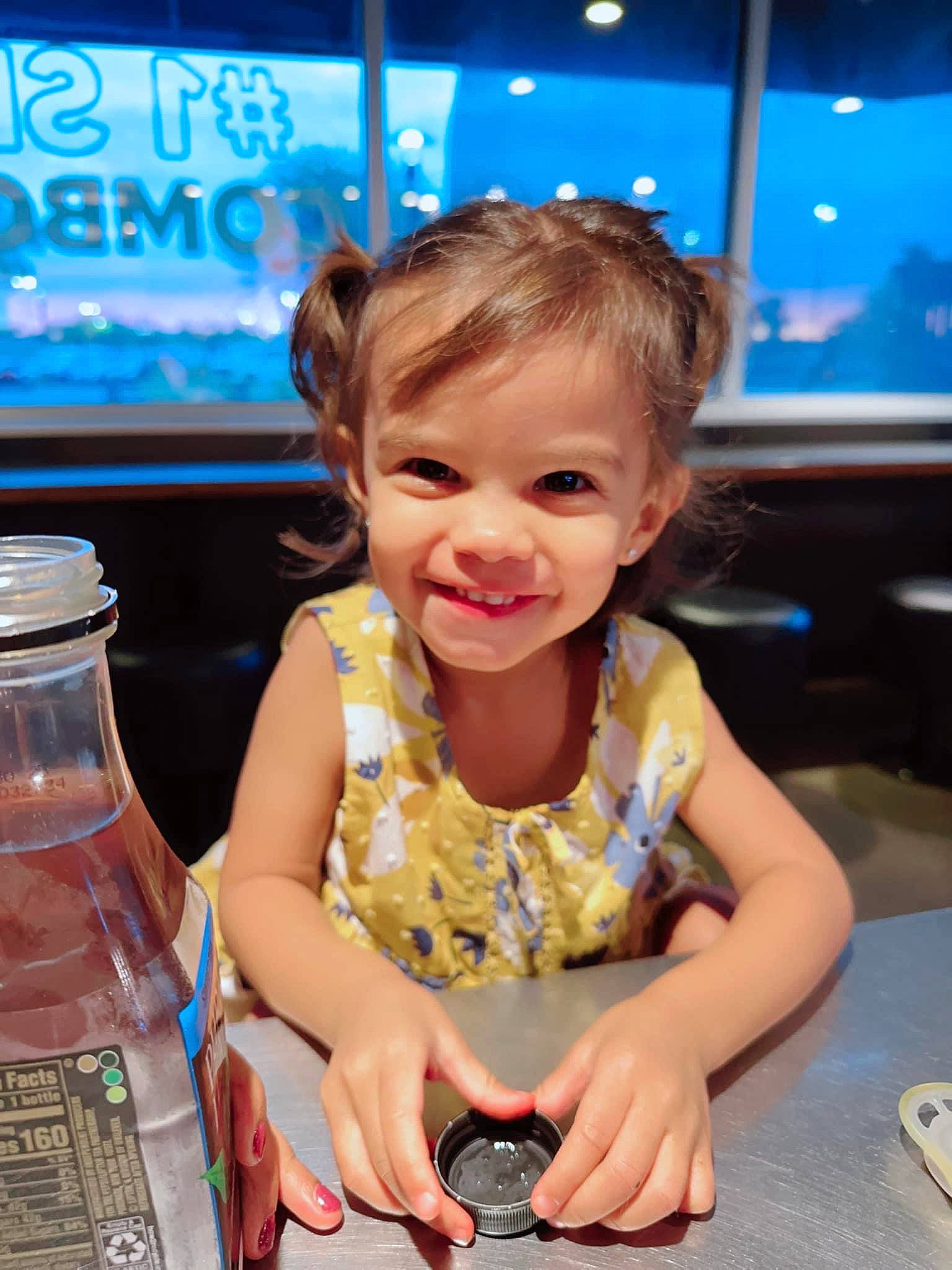 Ashley joined the competition — help win amazing prizes! baby, child, drink, drinking_water, drinkware, electric_blue, event, fun, hand, happy, joy, leisure, person, plastic_bottle, recreation, smile, snapshot, soft_drink, thumb, toddler