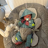 Frankie-Junior is registered to the contest to win money with this photo: baby, infant, pacifier, hoodie, nike, baby_rocker, plush, toy, star_toy, foot, hand, face, clothing, indoor, carpet, baby_seat, relaxing, cute, child, person
