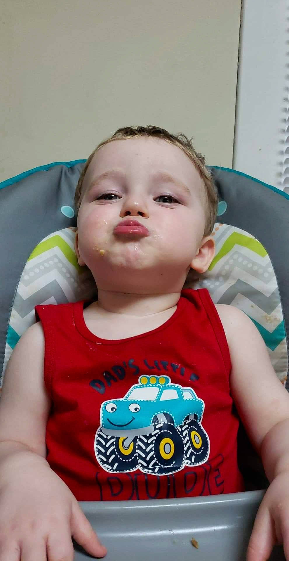 Elijah is registered to the contest to win money with this photo: baby, baby_products, baby_toddler_clothing, cheek, child, headwear, person, play, toddler