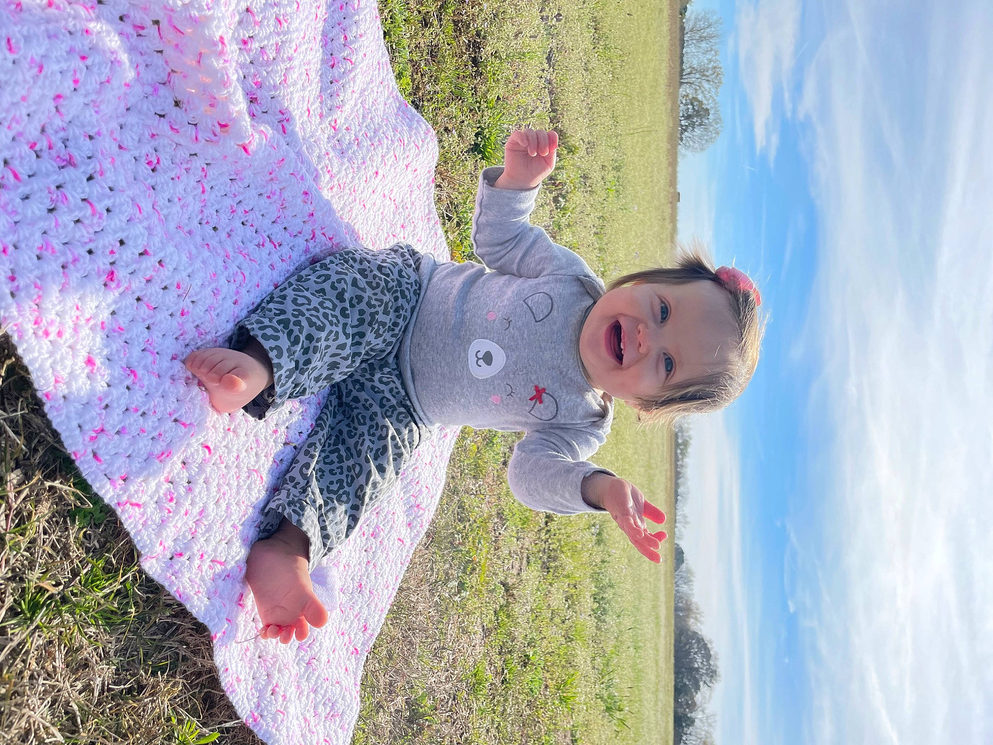 Adaleigh is registered to the contest to win money with this photo: adventure, baby, child, cloud, fun, grass, grass_family, happy, landscape, leisure, pattern, people_in_nature, person, plant, recreation, sky, sport_climbing, toddler, tree, vacation