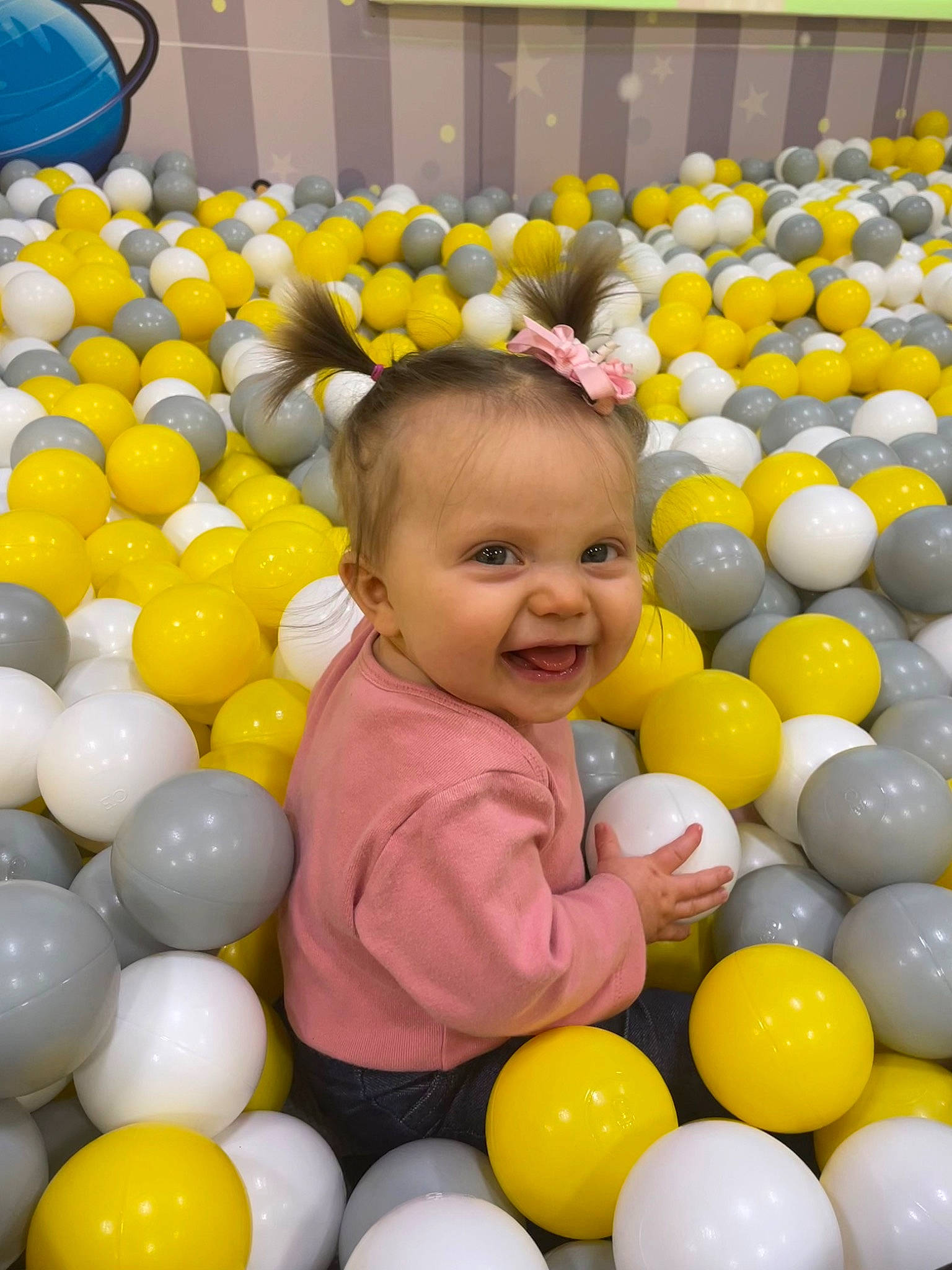 Adaleigh is registered to the contest to win money with this photo: baby, ball, ball_pit, balloon, beauty, child, event, facial_expression, fun, happy, leisure, party_supply, people, person, photograph, product, smile, snapshot, toddler, toy