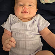 Briar is registered to the contest to win money with this photo: arms, baby, blanket, child, cute, eyes, face, fist, head, infant, legs, lying_down, mouth, newborn, onesie, person, purple_clothing, skin, smiling, soft