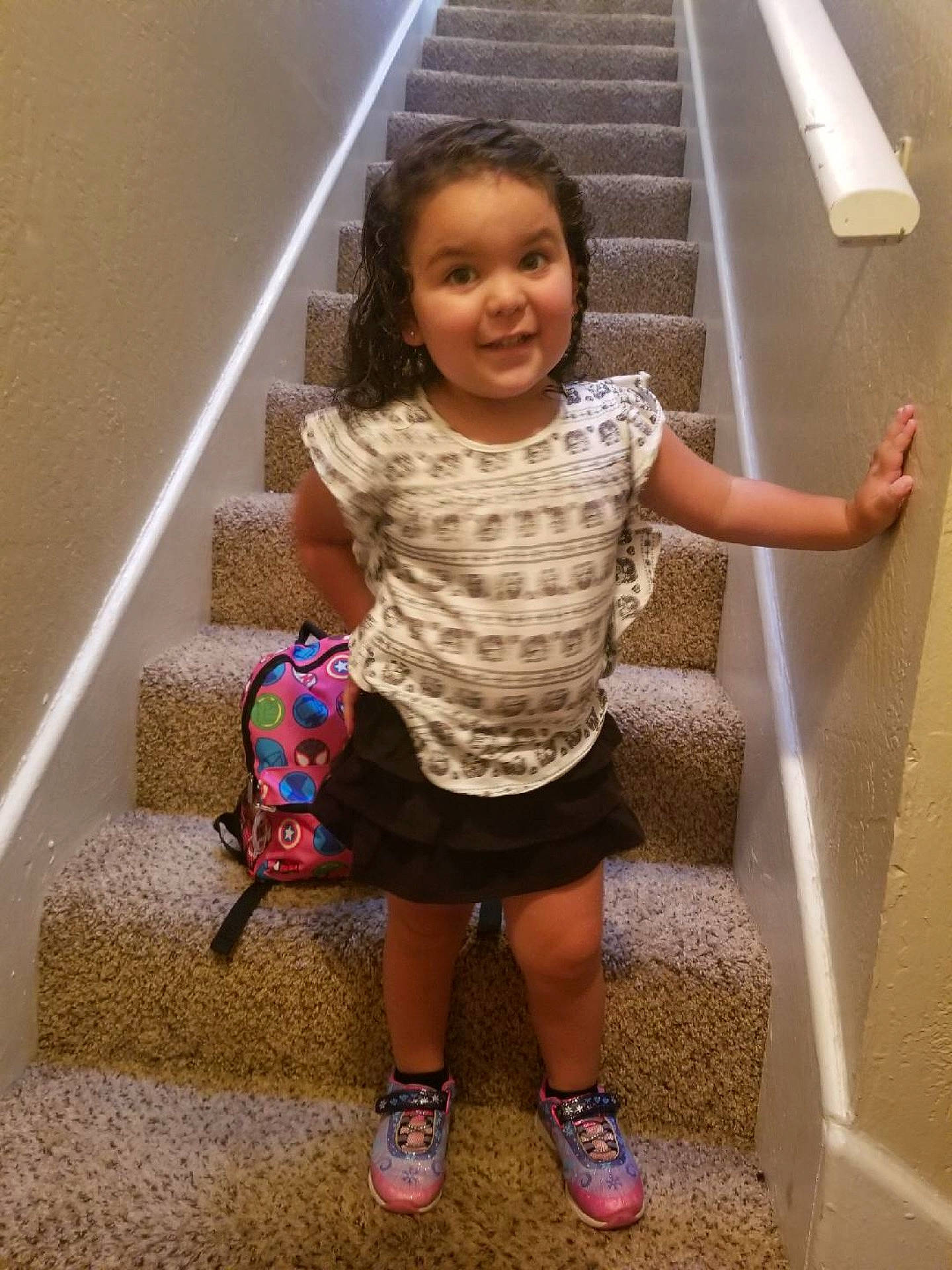 Elayna Muniz joined the competition — help win amazing prizes! abdomen, arm, child, day, flooring, fun, girl, hair, human_hair_color, joy, leg, pattern, person, product, shoe, shoulder, skin, smile, standing, textile