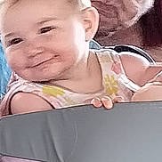 Grace joined the competition — help win amazing prizes! baby, child, stroller, person, adult, glasses, cap, smile, hand, fingers, clothing, fabric, seat, portrait, indoor, family, cute, happy, face, people