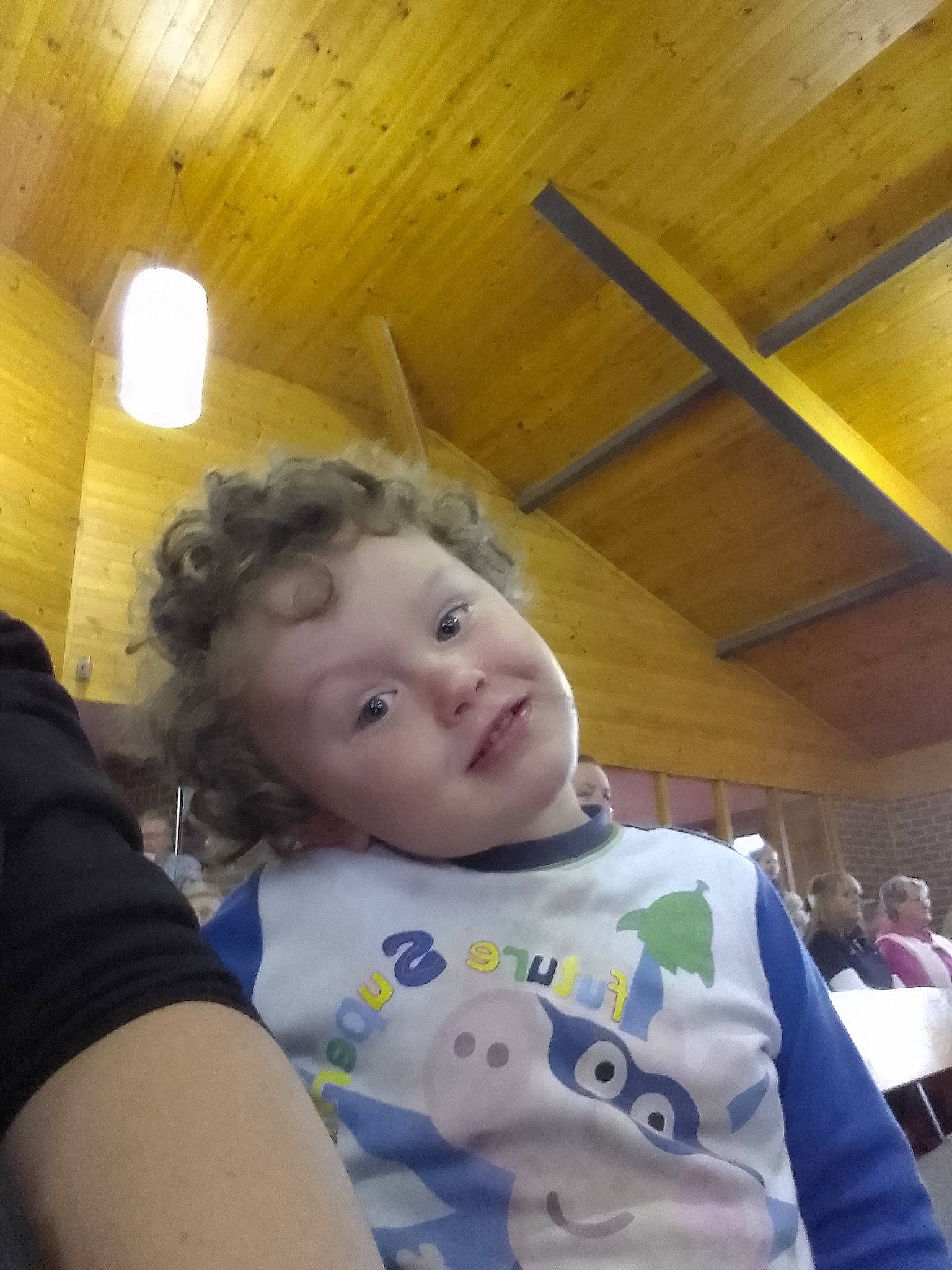 Ross joined the competition — help win amazing prizes! baby, ceiling, chair, cheek, child, comfort, fun, happy, leisure, linens, person, room, sitting, smile, t_shirt, toddler, tree, vacation, wood