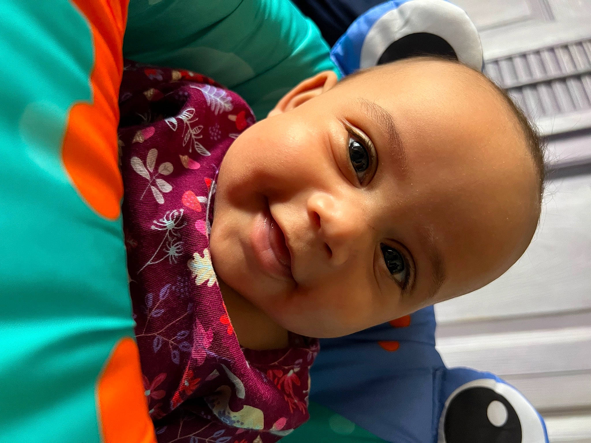 Emori is registered to the contest to win money with this photo: baby, baby_toddler_clothing, cheek, child, chin, electric_blue, eyebrow, fun, happy, head, iris, leisure, lip, mouth, nose, person, product, skin, sleeve, smile