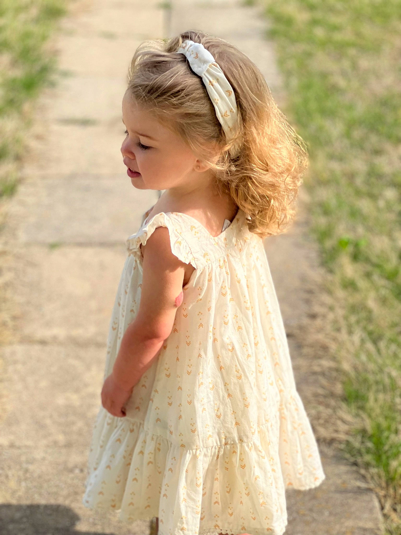 Izzy is registered to the contest to win money with this photo: baby_toddler_clothing, bridal_accessory, bridal_party_dress, day_dress, dress, embellishment, fawn, formal_wear, gown, grass, grass_family, hairstyle, happy, headgear, one_piece_garment, person, plant, skin, sleeve, sunlight