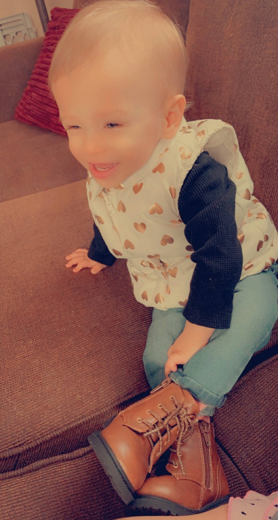 Isabella joined the competition — help win amazing prizes! baby, baby_toddler_clothing, cheek, comfort, dress, eye, floor, flooring, human, iris, joint, leg, nose, person, photograph, product, skin, sleeve, smile, textile