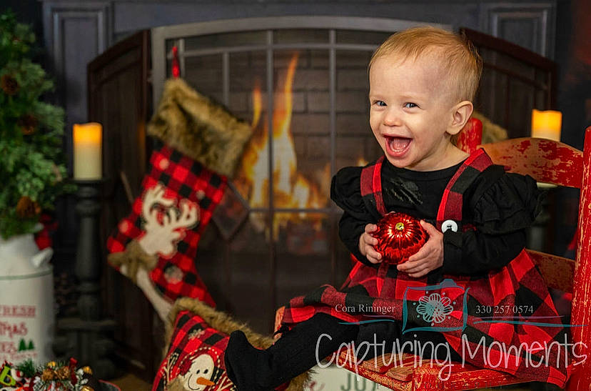 Isabella joined the competition — help win amazing prizes! baby, baby_toddler_clothing, christmas, christmas_decoration, christmas_ornament, christmas_stocking, design, event, fictional_character, fun, happy, holiday, ornament, pattern, person, red, smile, t_shirt, toddler, tree