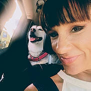 Jude joined the competition — help win amazing prizes! woman, dog, husky, car, selfie, smile, seatbelt, collar, window, sunlight, portrait, happy, pet, travel, vehicle, interior, headrest, closeup, daylight, human