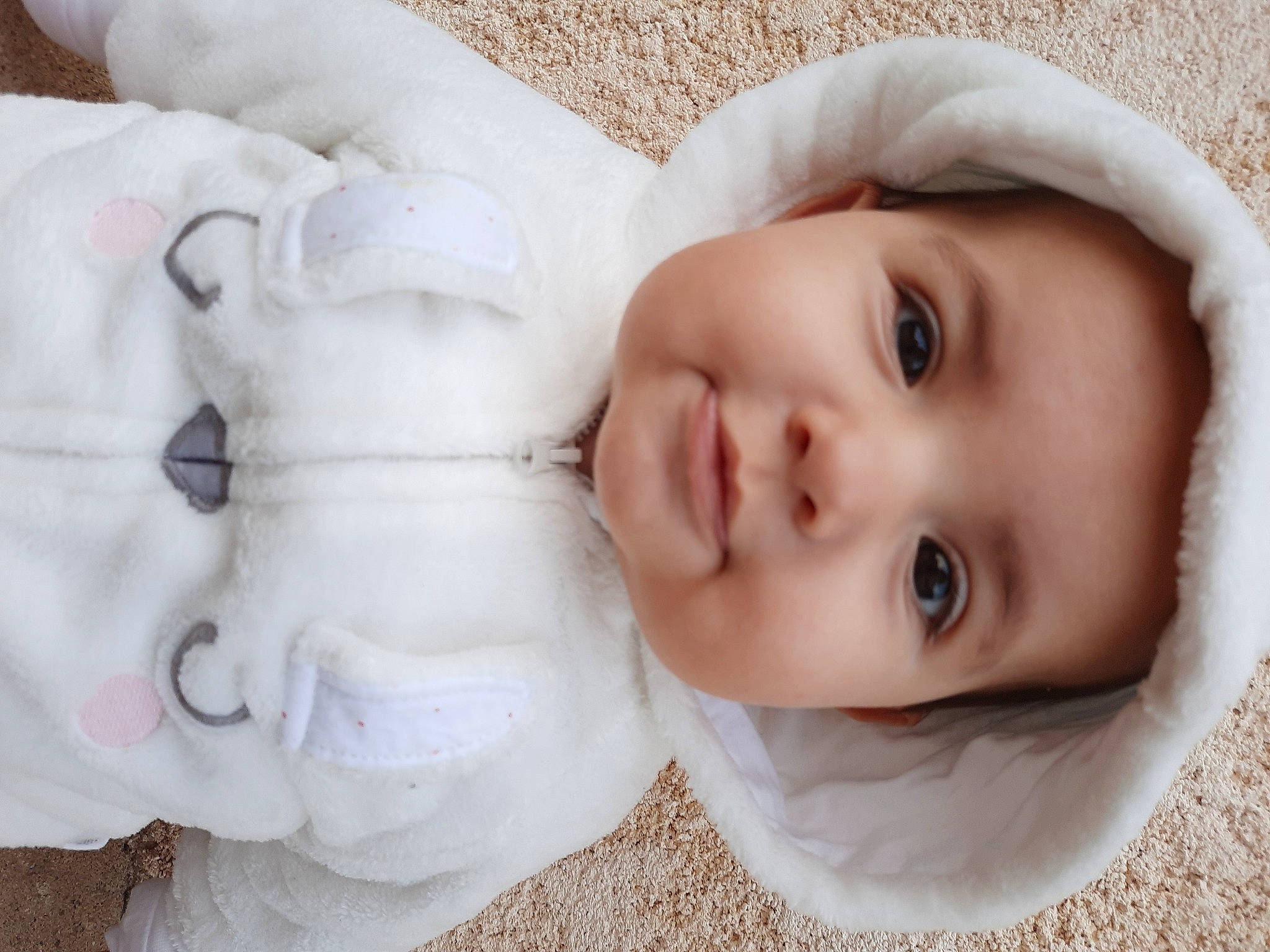 Maï-lee participe au concours pour gagner de l'argent avec cette photo : baby, baby_toddler_clothing, cheek, child, close_up, ear, eye, eyebrow, eyelash, face, fur, happy, headgear, lip, mammal, nose, person, skin, textile, toddler