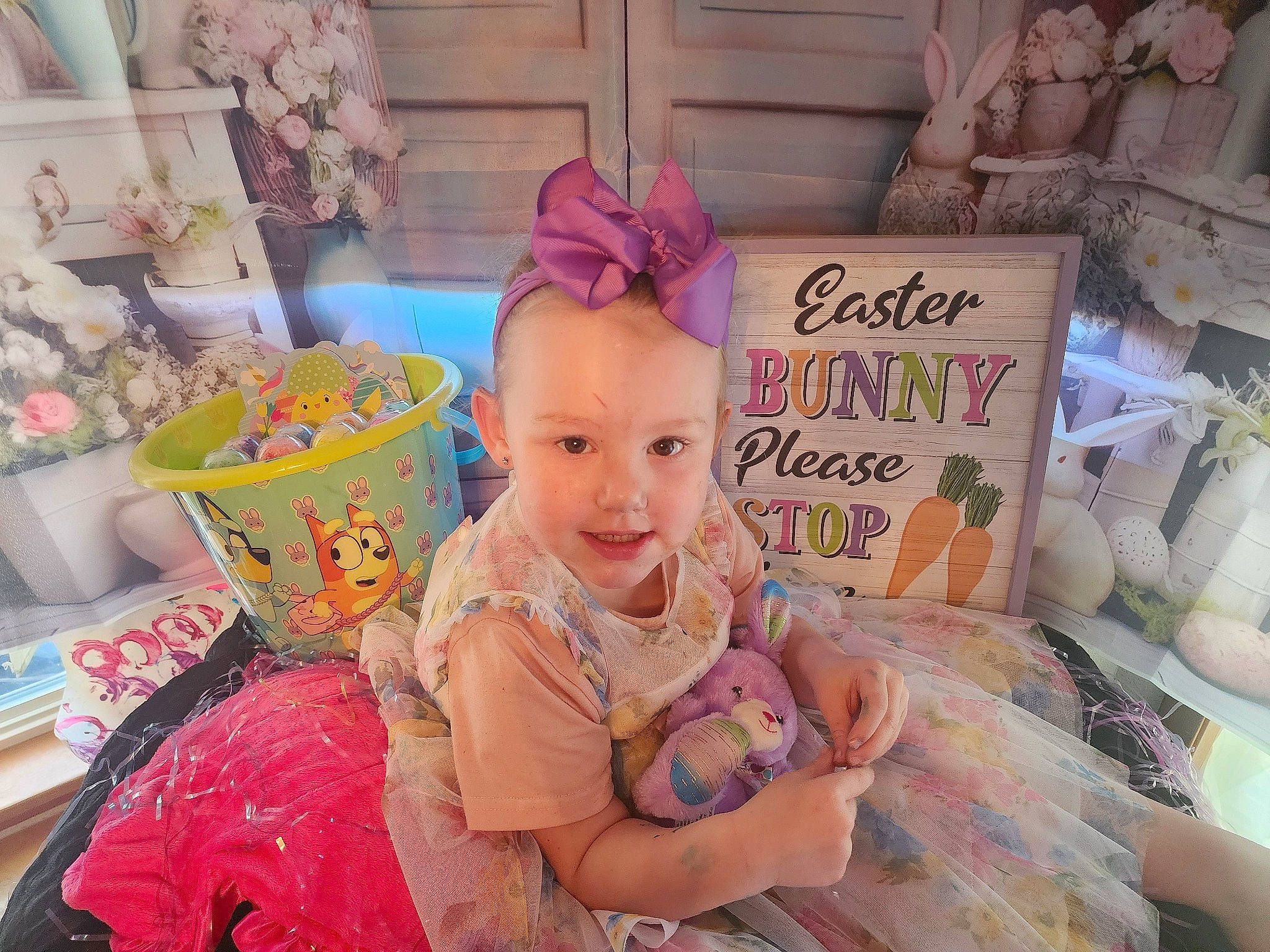 Peyton is registered to the contest to win money with this photo: baby, baby_toddler_clothing, child, event, happy, joy, linens, magenta, packaging_and_labeling, peach, person, pink, room, sitting, smile, sweetness, toddler