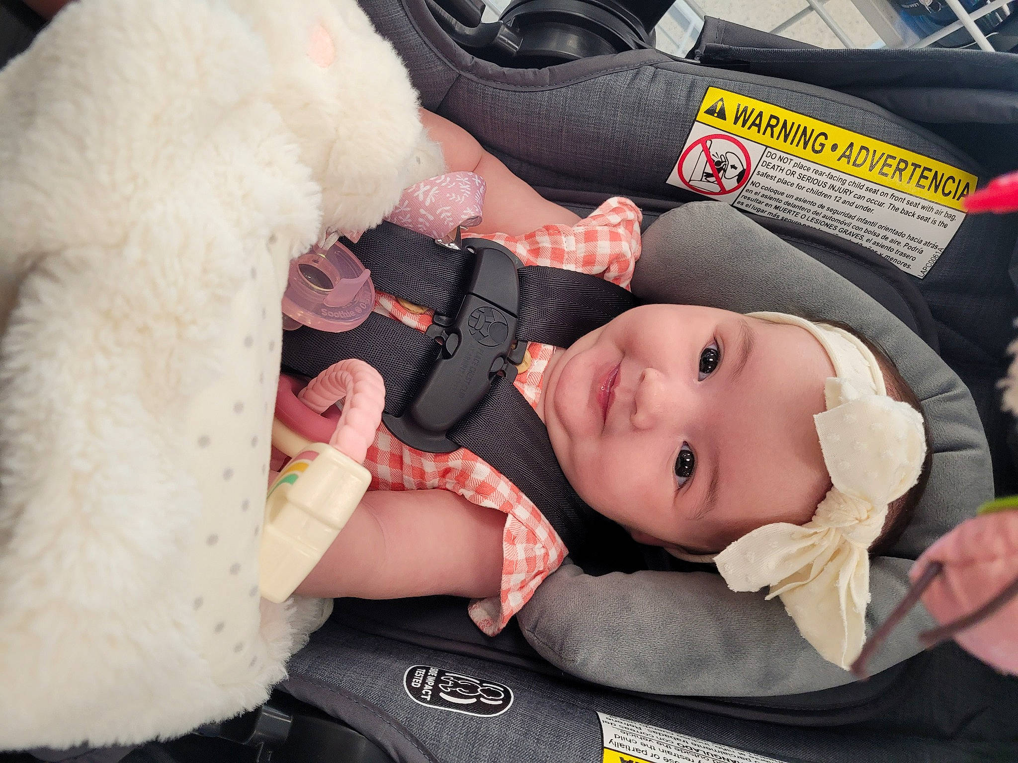Olivia joined the competition — help win amazing prizes! auto_part, automotive_wheel_system, baby, baby_carriage, baby_in_car_seat, baby_products, baby_safety, baby_toddler_clothing, car_seat, carmine, child, comfort, fashion_accessory, fur, headwear, joy, person, seat_belt, service, skin