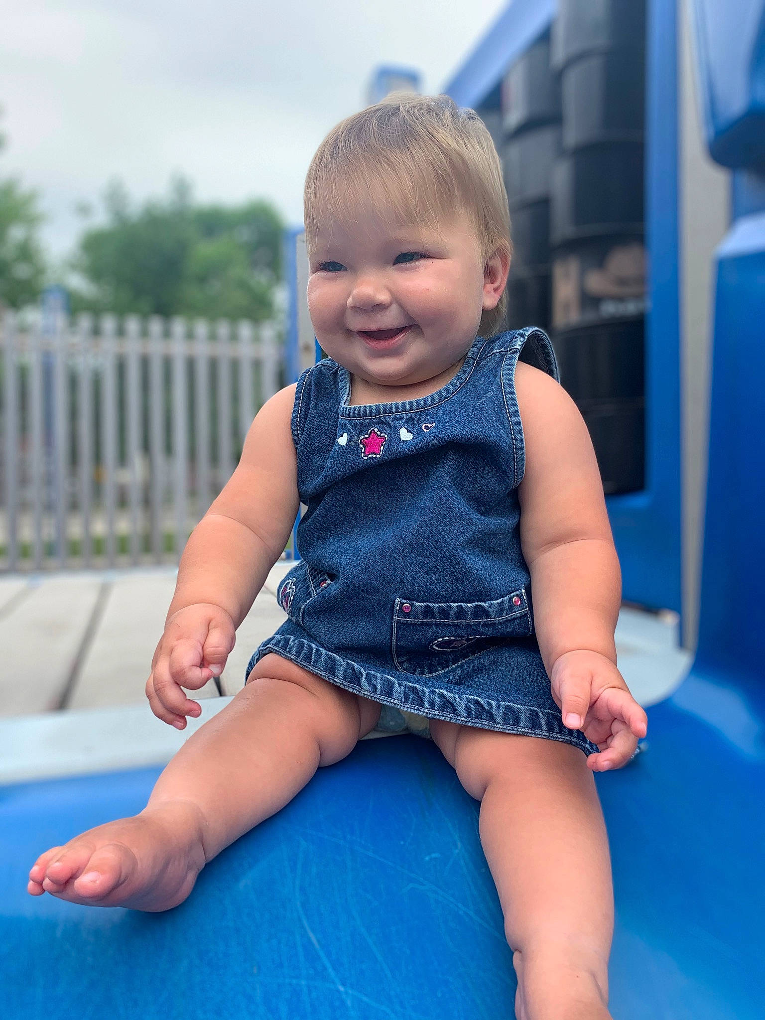 Leylah joined the competition — help win amazing prizes! azure, baby, baby_toddler_clothing, blue, cheek, chin, eye, facial_expression, finger, fun, happy, human_body, joy, person, product, skin, sky, sleeve, smile, standing