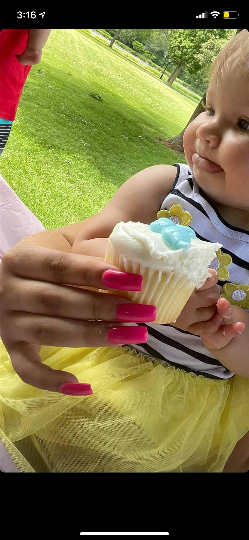 Leylah is registered to the contest to win money with this photo: baked_goods, cake_decorating, cream, cuisine, dairy, dessert, dish, finger, food, green, hand, ice_cream, ice_cream_cone, ingredient, person, recipe, smile, sweetness, thumb, toddler