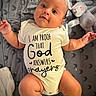 Jeriah joined the competition — help win amazing prizes! baby, infant, onesie, text, plush_toy, bunny, blanket, moon_pattern, lying_down, cute, chubby_cheeks, white_clothing, sock, soft_toy, child, portrait, indoor, happy, face, closeup