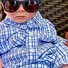 Leo is registered to the contest to win money with this photo: baby, blue_shirt, casual, child, cute, diaper, fashion, headwear, indoor, infant, person, plaid, portrait, relaxing, serious_expression, sitting, summer, sunglasses, wearing, woven_chair