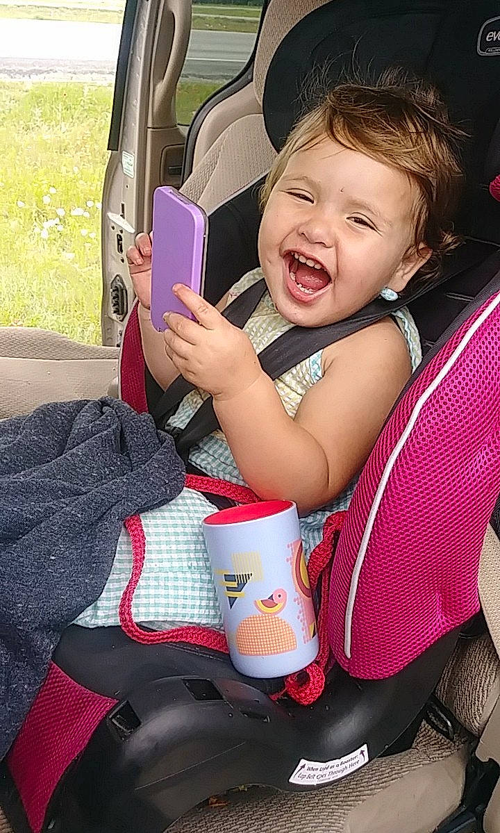 Jorja joined the competition — help win amazing prizes! auto_part, baby_carriage, baby_in_car_seat, baby_products, car_seat, child, person, pink, play, product, seat_belt, sitting, smile, toddler, vehicle_door