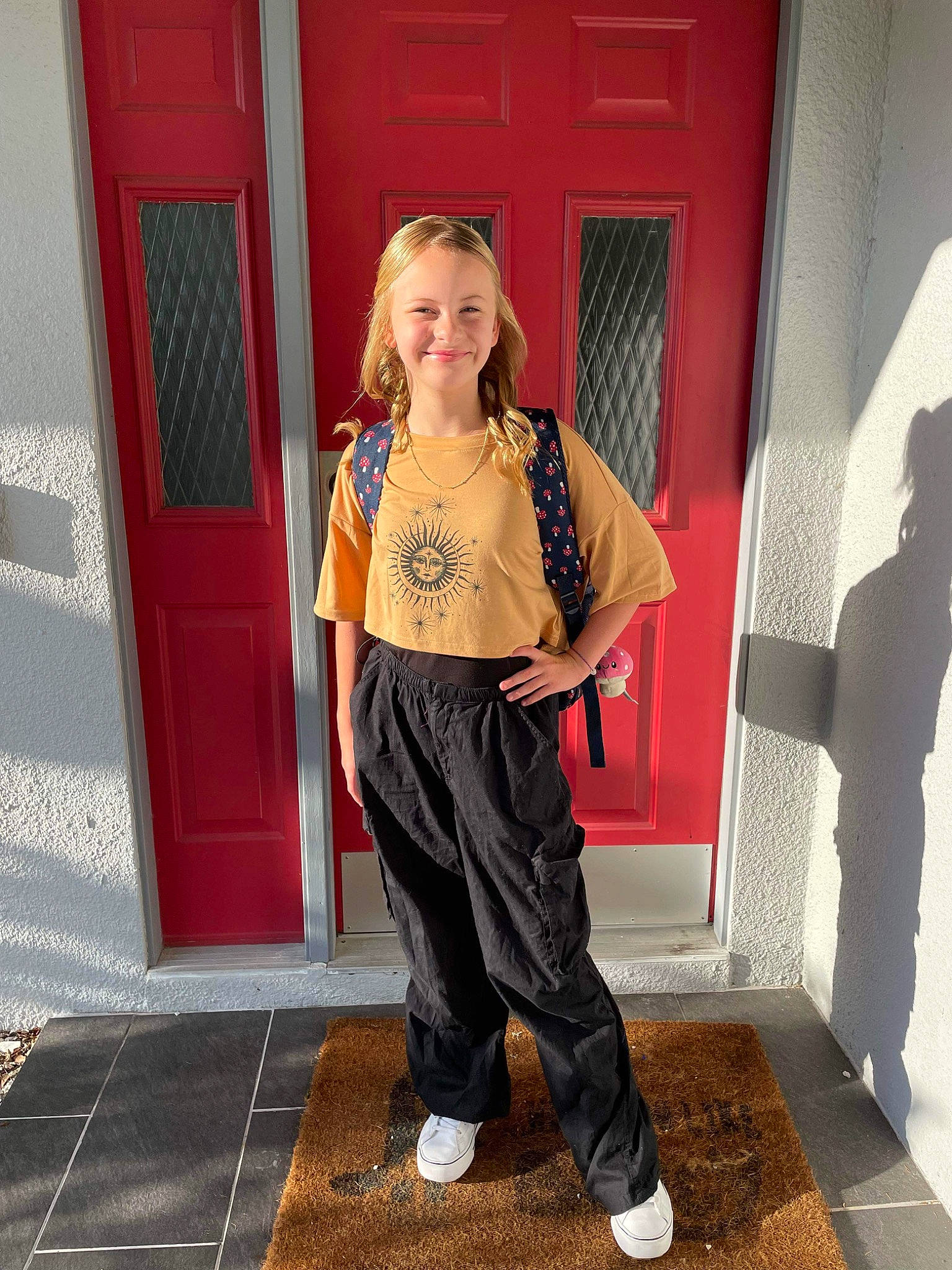 Izabella joined the competition — help win amazing prizes! denim, door, electric_blue, eyewear, fashion_design, flooring, human_leg, joy, knee, long_hair, orange, person, shoulder, sleeve, sportswear, standing, sunglasses, t_shirt, thigh, trunk