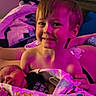 child, baby, newborn, blanket, smile, portrait, indoors, bed, pillow, home, person, cute, happy, family, toddler, holding, colorful, fabric, young, cozy