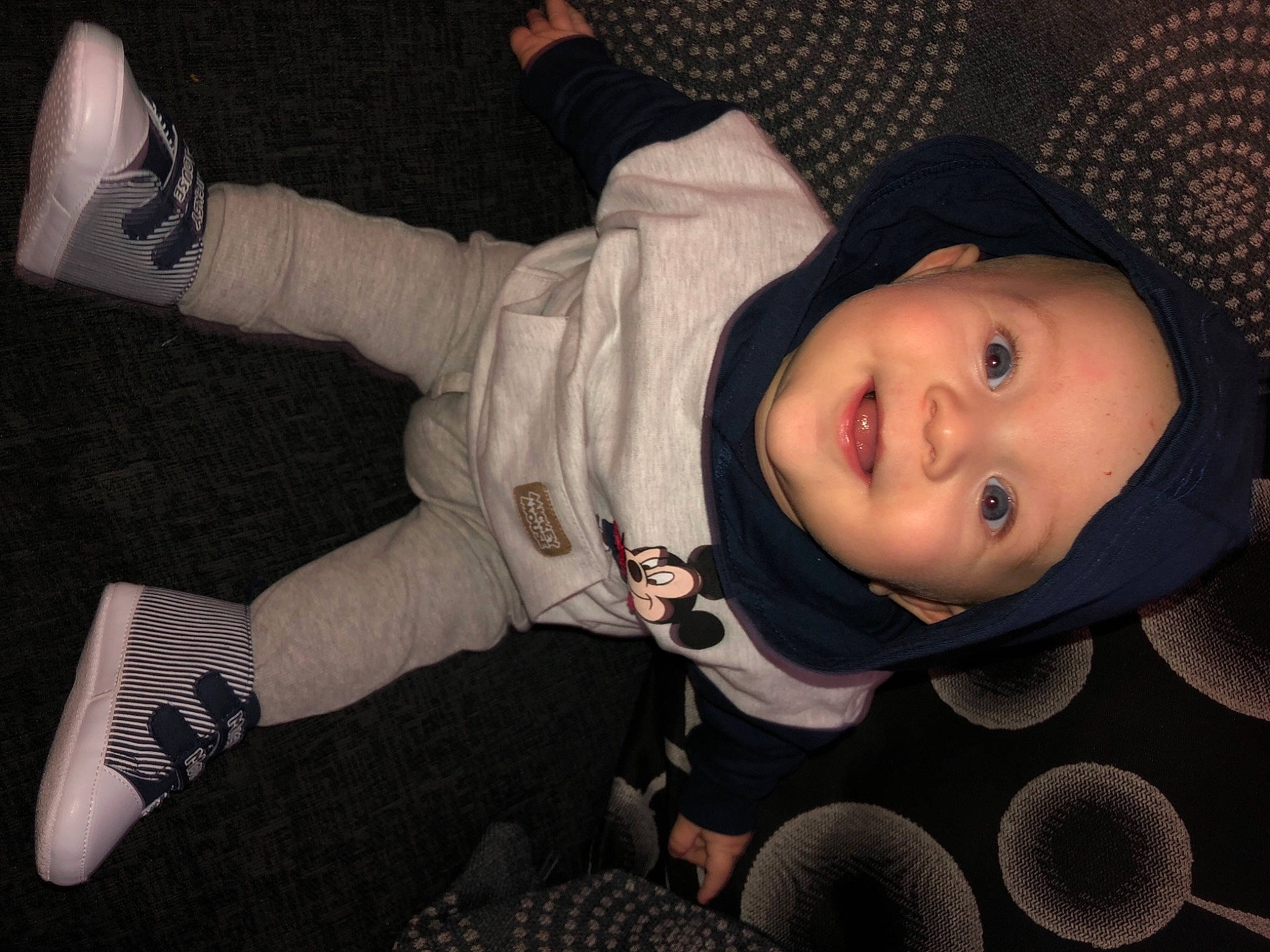 Kaleb is registered to the contest to win money with this photo: baby, baby_toddler_clothing, cheek, child, comfort, cool, eye, face, flash_photography, fun, happy, hat, head, headwear, mouth, nose, person, smile, sock, sun_hat