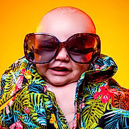 Robert joined the competition — help win amazing prizes! baby, child, sunglasses, tropical_shirt, colorful_clothing, smile, portrait, closeup, head, face, happy, fashion, summer, yellow_background, cute, fun, toddler, eyewear, bright, vibrant