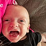 Joseph joined the competition — help win amazing prizes! baby, smile, laughing, face, infant, black_clothing, pink_blanket, quilted_surface, happy, child, human, cute, tongue, mouth_open, skin, head, eyes, person, joy, closeup