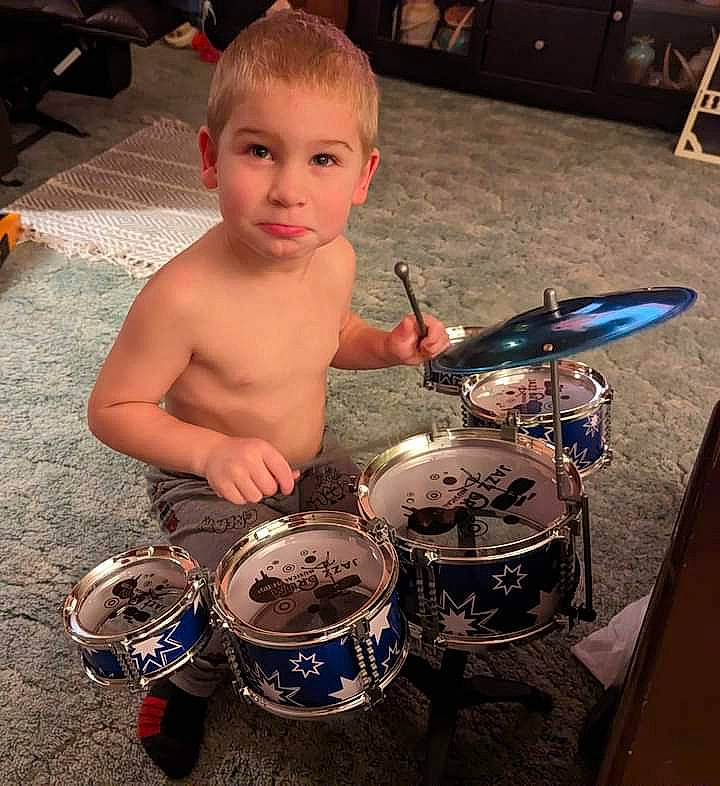 Waylon joined the competition — help win amazing prizes! baby, barechested, chest, cool, cymbal, drum, drum_stick, drumhead, drummer, event, eyewear, fun, human_leg, idiophone, membranophone, musical_instrument, musical_instrument_accessory, person, thigh, toddler