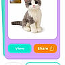 animal, app_screen, buttons, cat, colorful, cute, digital_image, generated_image, gray_and_white, interface, kitten, mobile_app, pet, screenshot, share_button, sitting, small, text_overlay, view_button, white_background