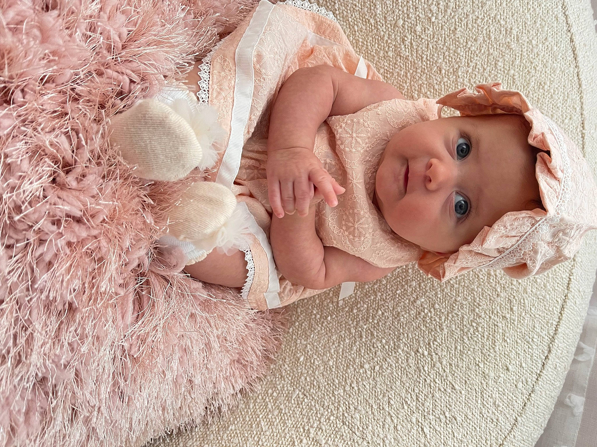 Gemma joined the competition — help win amazing prizes! baby, baby_products, baby_sleeping, baby_toddler_clothing, child, comfort, fashion_accessory, flooring, fur, grass, hair_accessory, hand, headwear, iris, linens, pattern, person, portrait_photography, sitting, toddler